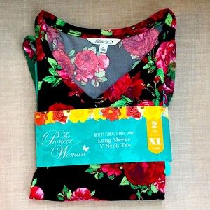 NEW WITH TAGS Pioneer Woman Long Sleeve V-Neck Tees 2 PACK Size XL